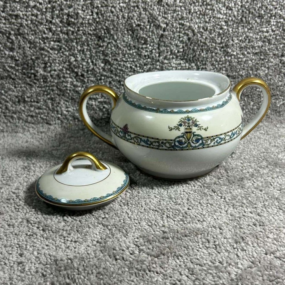 Noritake Sugar Bowl Darby White Gold Gilt Floral Bone China Vintage Japan